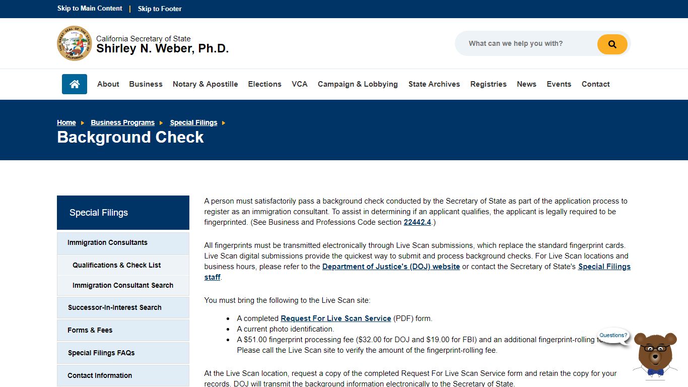 Background Check :: California Secretary of State